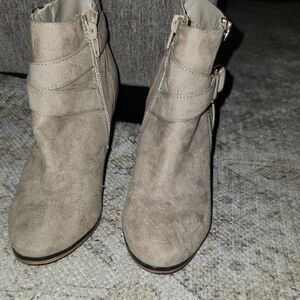 Women's Taupe Suede Ankle Boots - Stylish Side Zip Booties